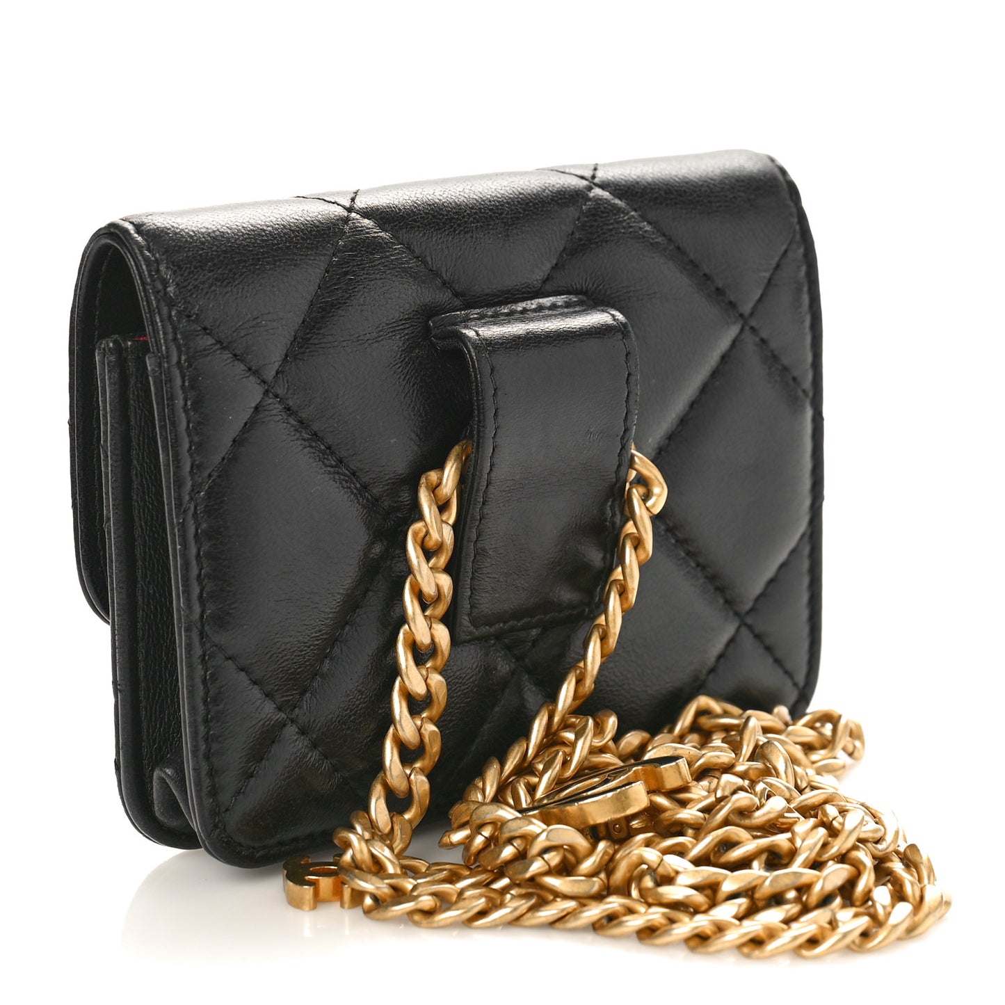 Lambskin Enamel Quilted Pending CC Flap Belt Bag Black
