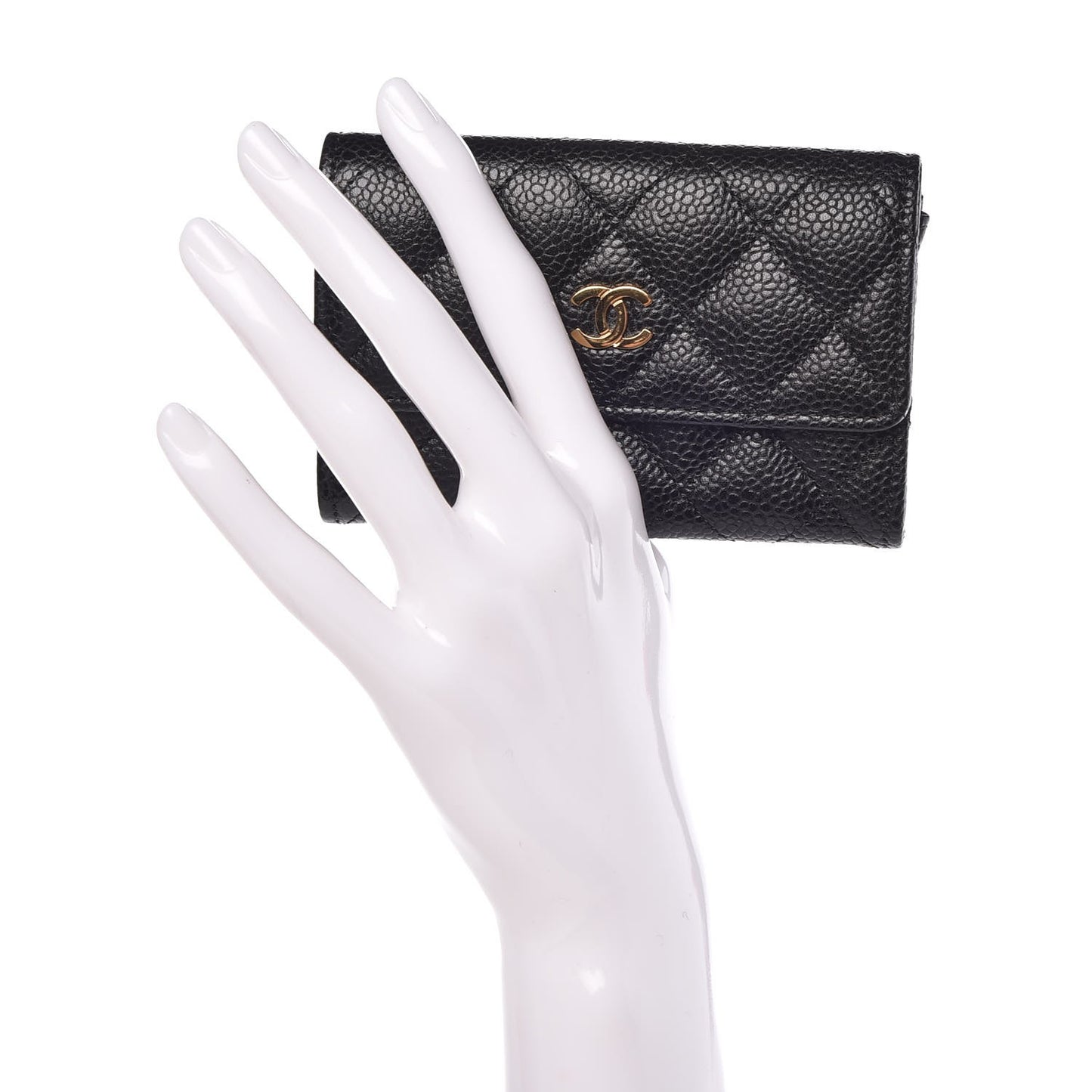 Caviar Quilted Flap Card Holder Black