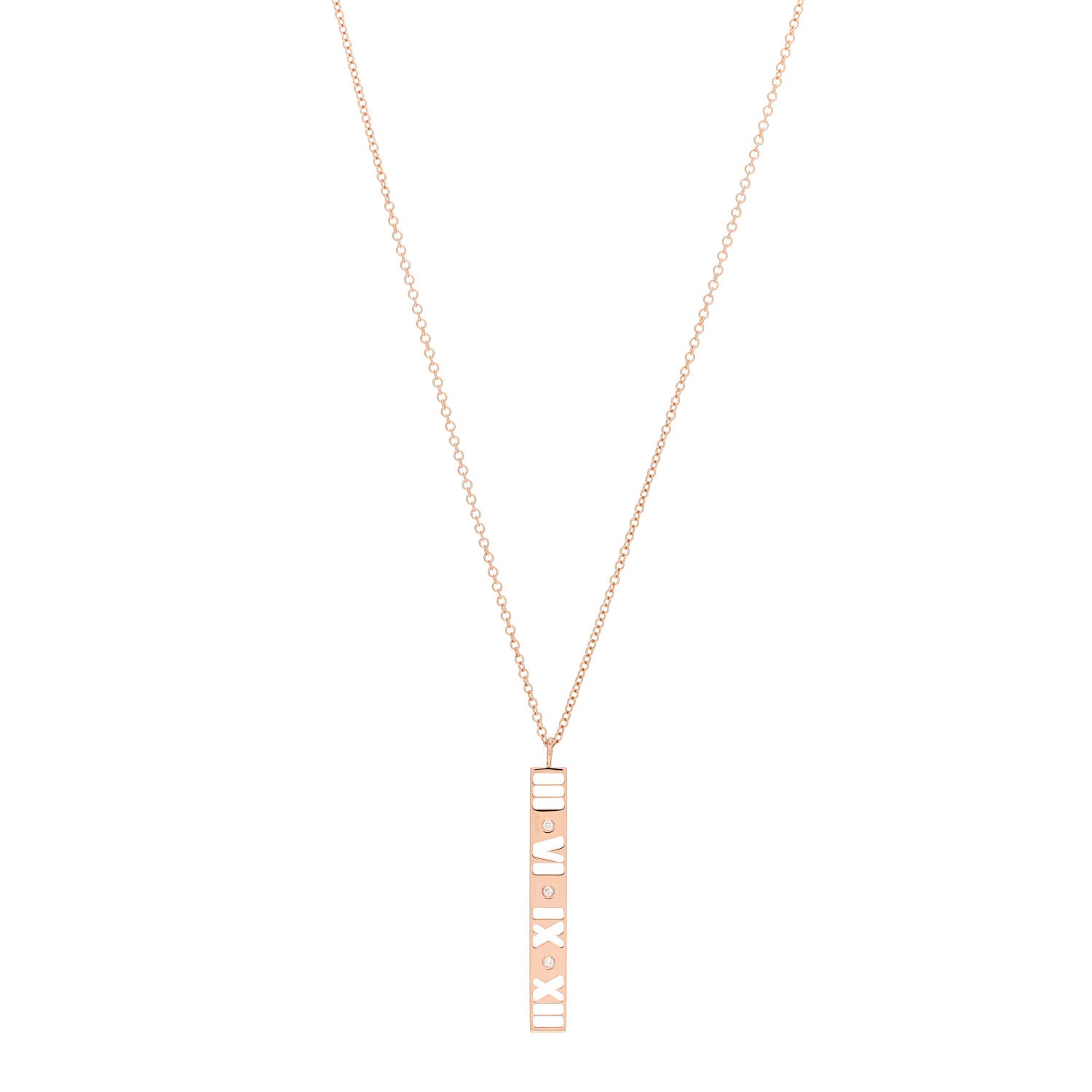 Tiffany 18K Rose Gold Diamond Atlas Bar Pendant Necklace 1 of 5