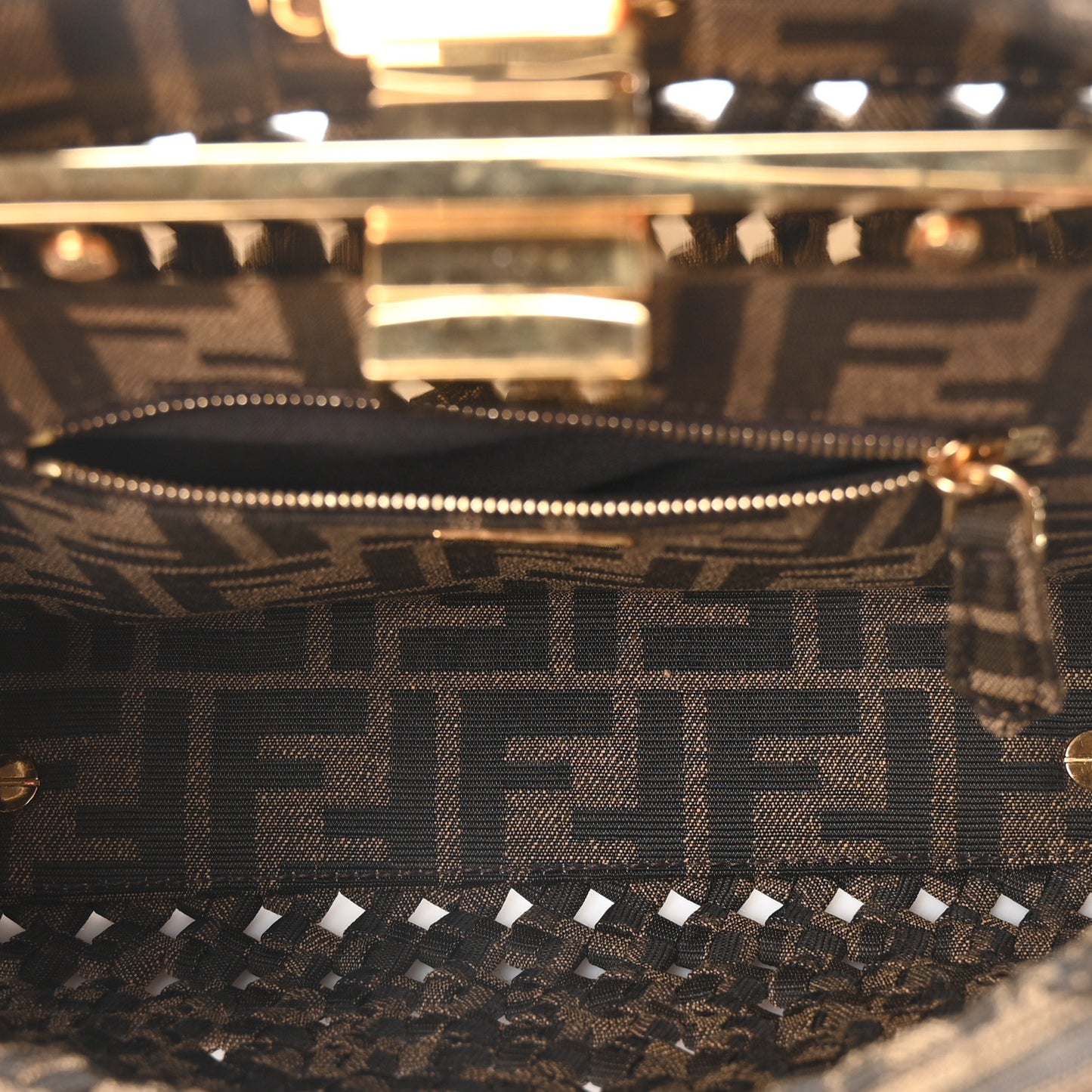 Fabric Jacquard FF 1974 Woven Knotted Mini Peekaboo Iconic Satchel Tobacco Moro