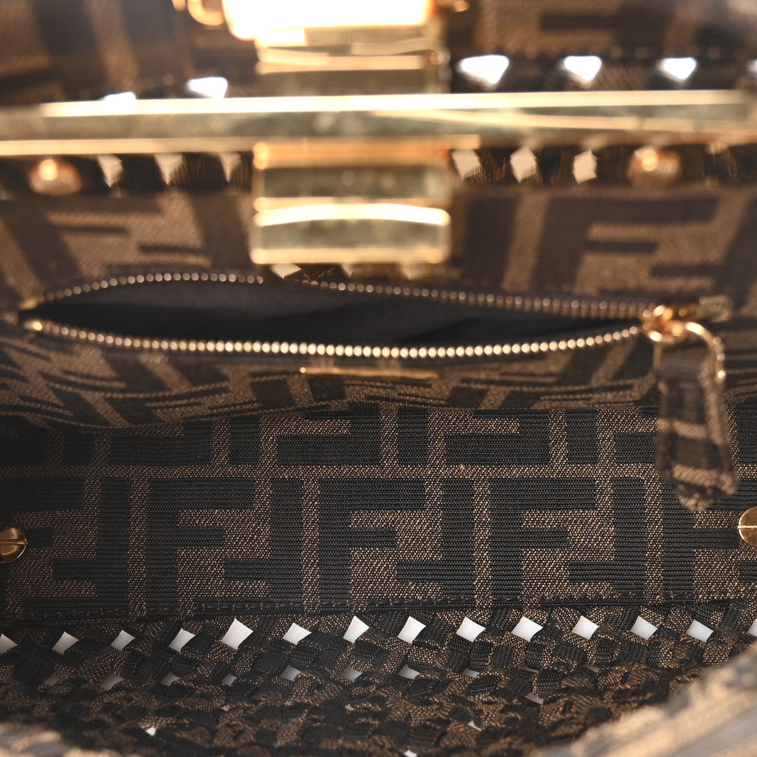Fendi Fabric Jacquard FF 1974 Woven Knotted Mini Peekaboo Iconic Satchel Tobacco Moro 5 of 9