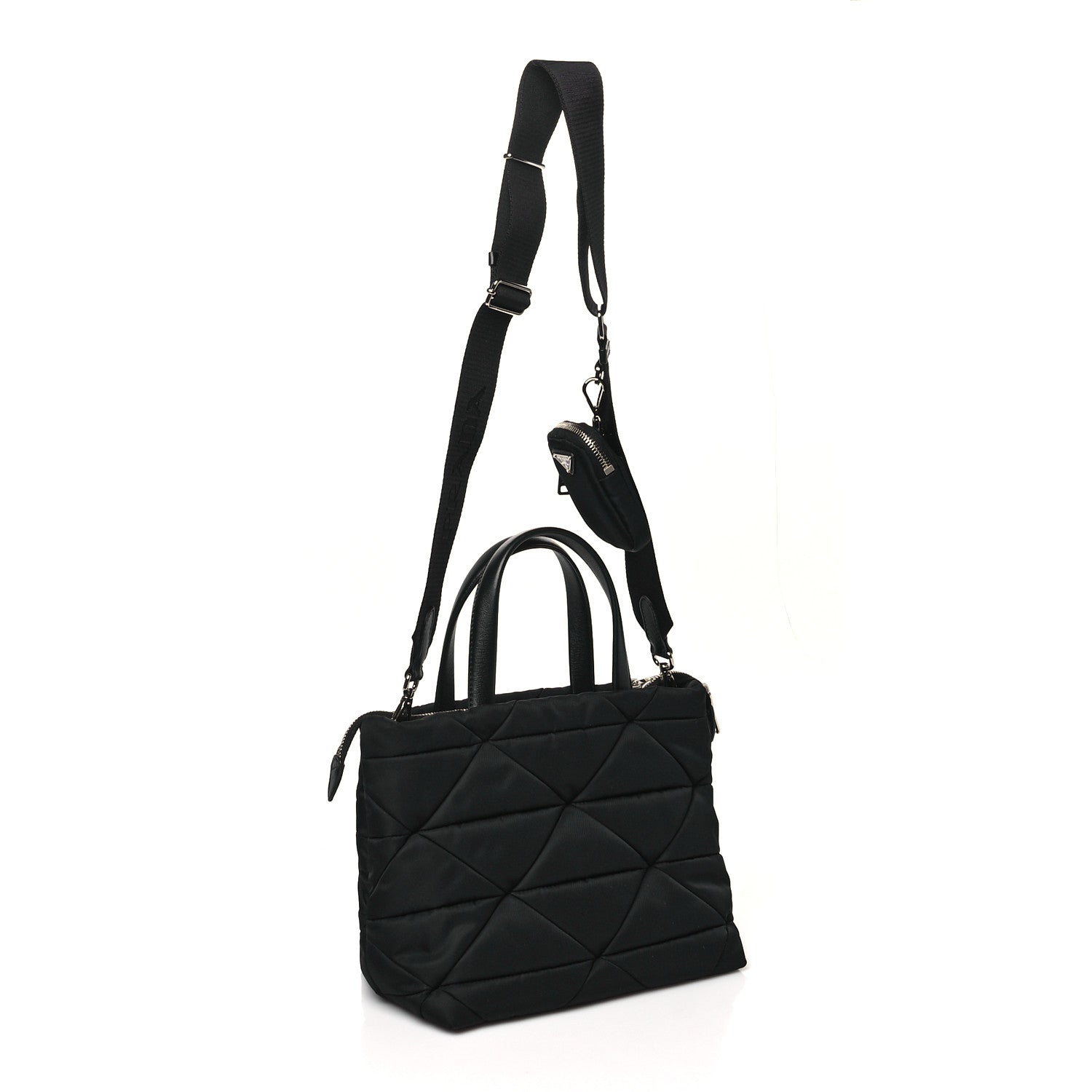 Prada Re-Nylon Nappa Triangle Quilted Padded Double Handled Zip Pocket Tote Black 2 of 9