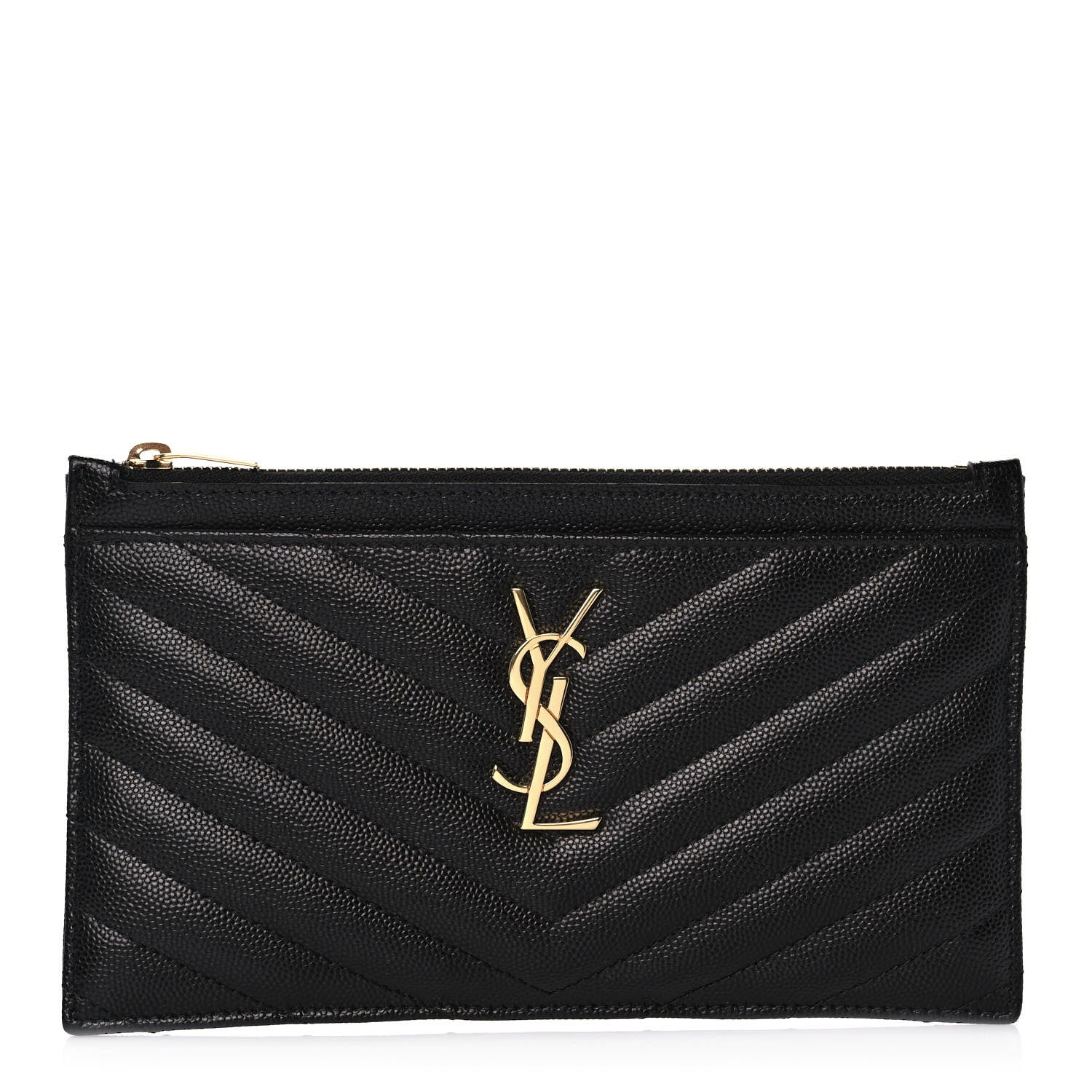 Saint Laurent Grain De Poudre Chevron Monogram Large Bill Pouch Black 1 of 9