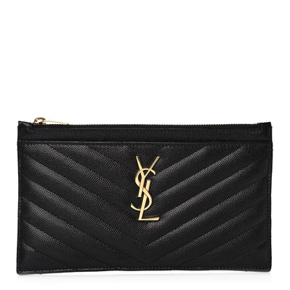 Saint Laurent Grain De Poudre Chevron Monogram Large Bill Pouch Black 1 of 9