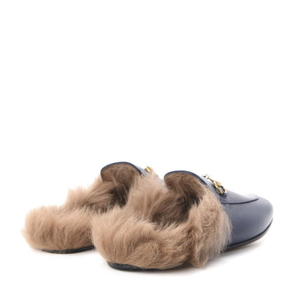 Gucci Malaga Kid Fur Womens Princetown Slippers 36 Blue Agata 4 of 8