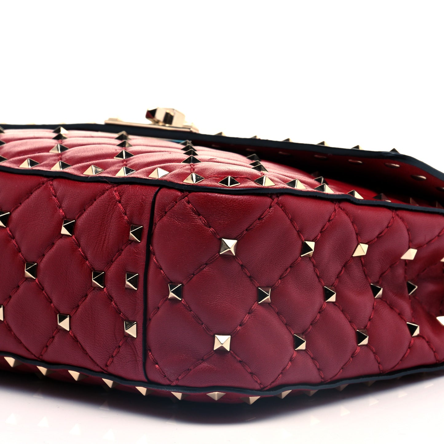 Nappa Medium Rockstud Spike Shoulder Bag Rubino