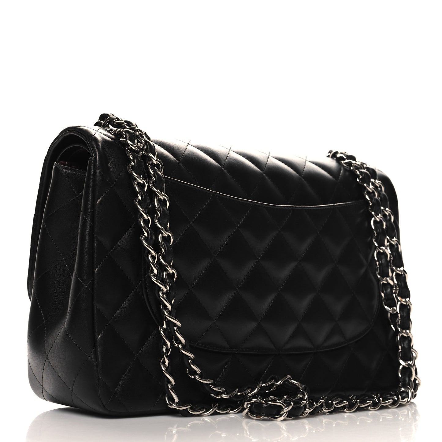 Lambskin Quilted Jumbo Double Flap Black