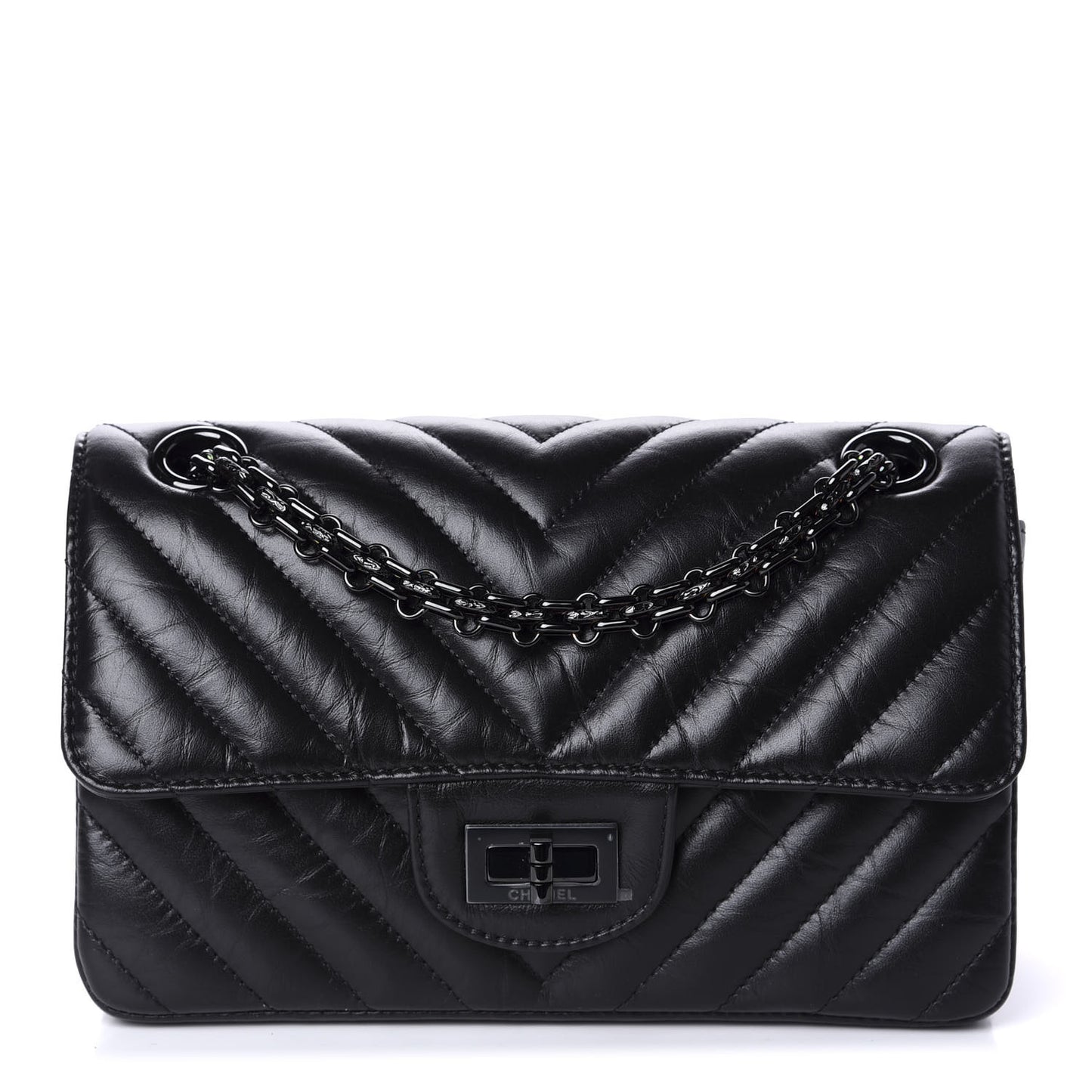 Aged Calfskin Chevron Quilted 2.55 Reissue Mini Flap So Black