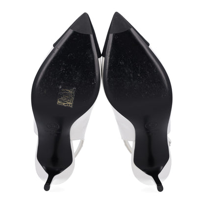 Chanel Goatskin Grosgrain Pointed Cap Toe CC Slingback Pumps 38.5 White Black 7 of 10