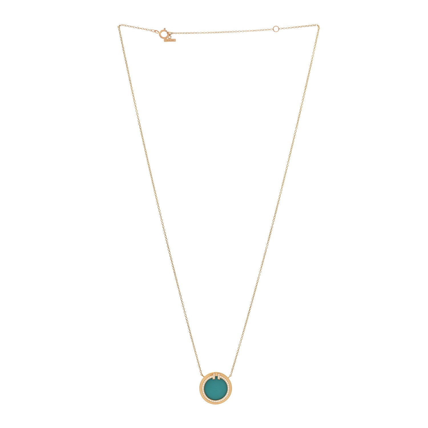 Tiffany 18K Yellow Gold Diamond Turquoise T Circle Pendant Necklace 4 of 14
