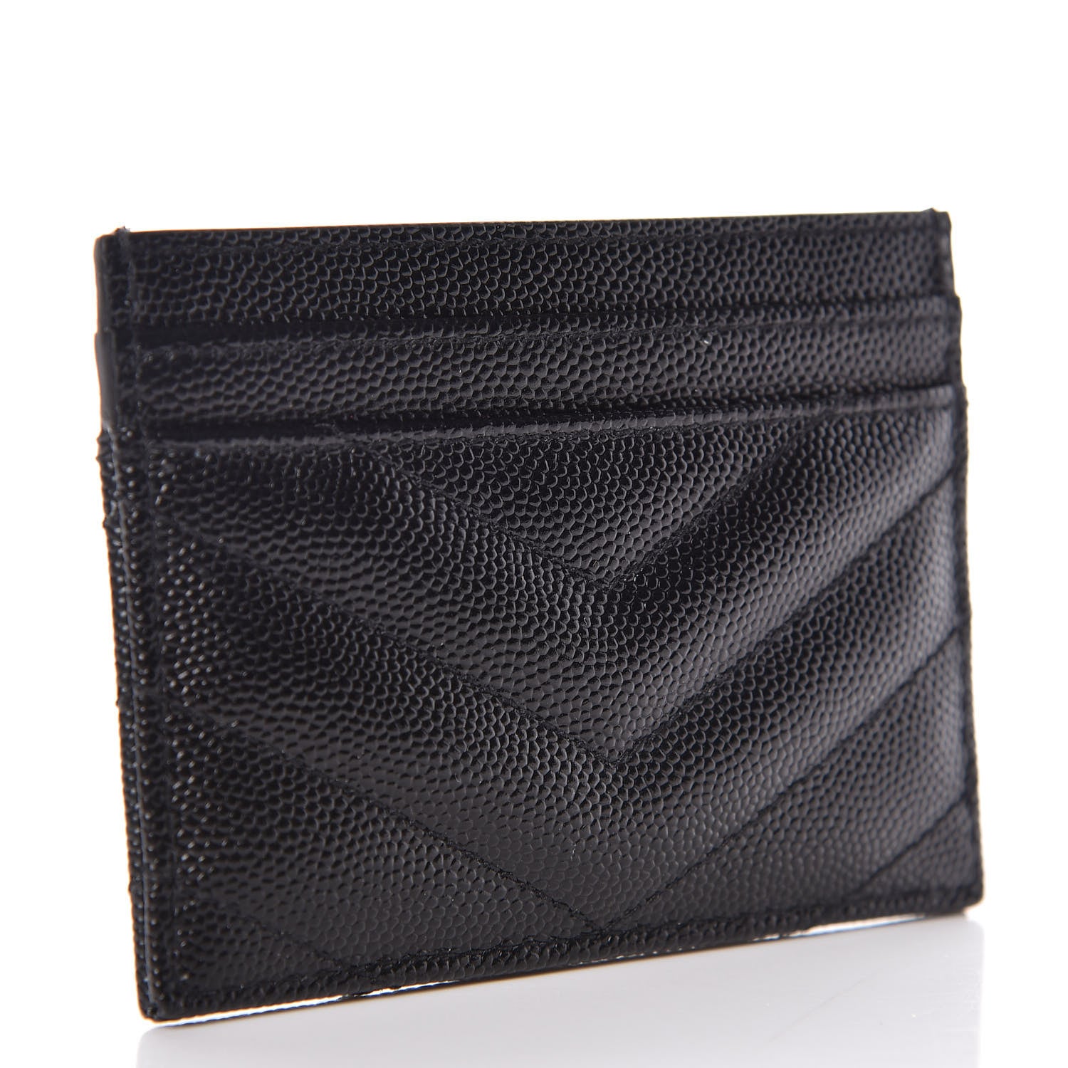 Saint Laurent Grain De Poudre Matelasse Chevron Monogram Credit Card Case Black 3 of 7