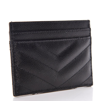 Saint Laurent Grain De Poudre Matelasse Chevron Monogram Credit Card Case Black 3 of 7