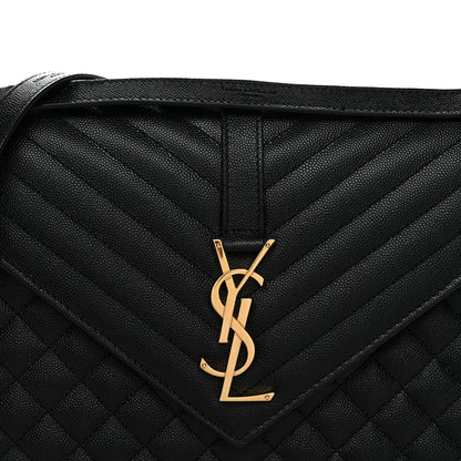 Saint Laurent Grain De Poudre Textured Mixed Matelasse Large Triquilt Monogram Satchel Black 8 of 12