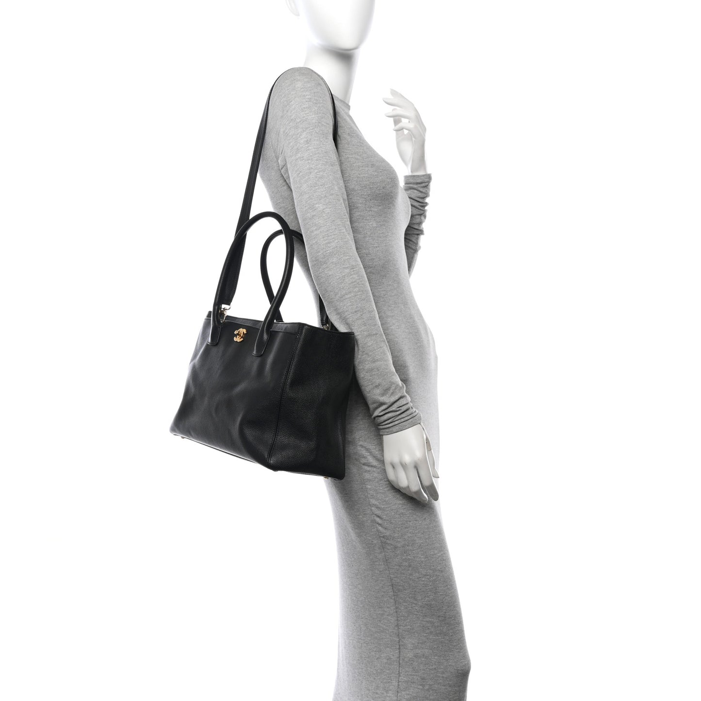 Calfskin Cerf Executive Shopper Tote Black