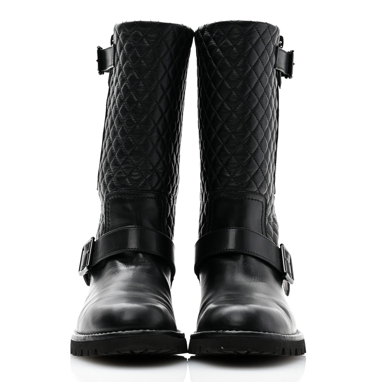 Chanel Calfskin Quilted Biker Boots 37 Black 2 of 11