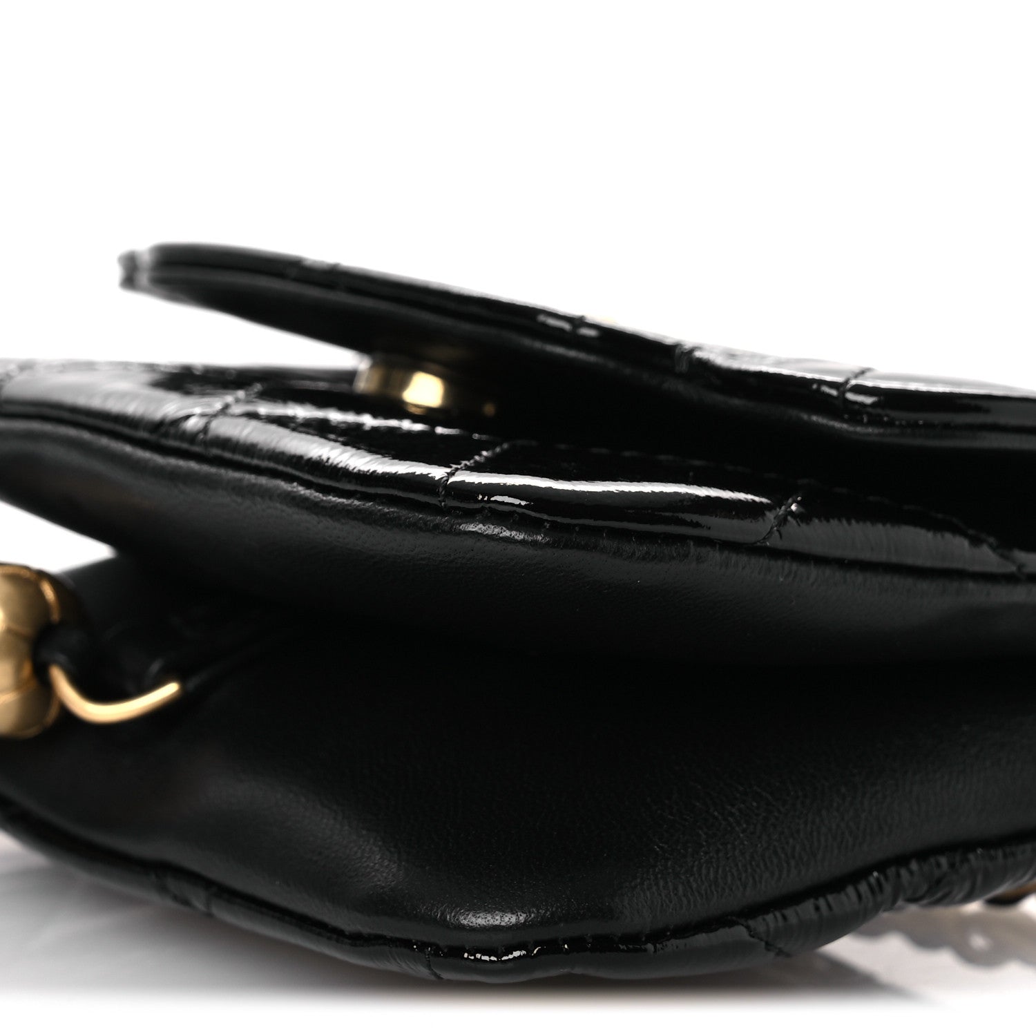 Chanel Crumpled Patent Lambskin Quilted Tassel Clutch With Chain Black 10 of 11
