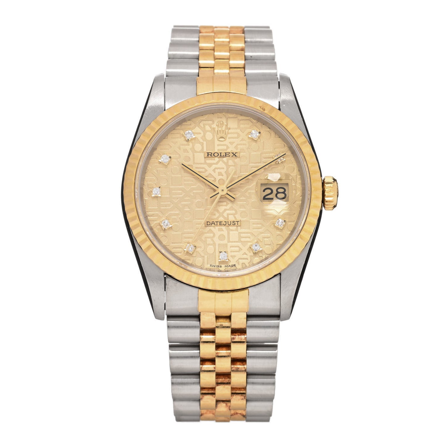 Stainless Steel 18K Yellow Gold Diamond 36mm Oyster Perpetual Datejust Watch Champagne Jubilee 16233