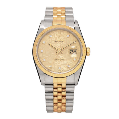 Rolex Stainless Steel 18K Yellow Gold Diamond 36mm Oyster Perpetual Datejust Watch Champagne Jubilee 16233 1 of 4
