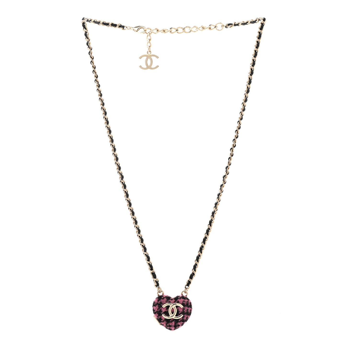 Lambskin Tweed CC Locket Pendant Necklace Black Pink Gold