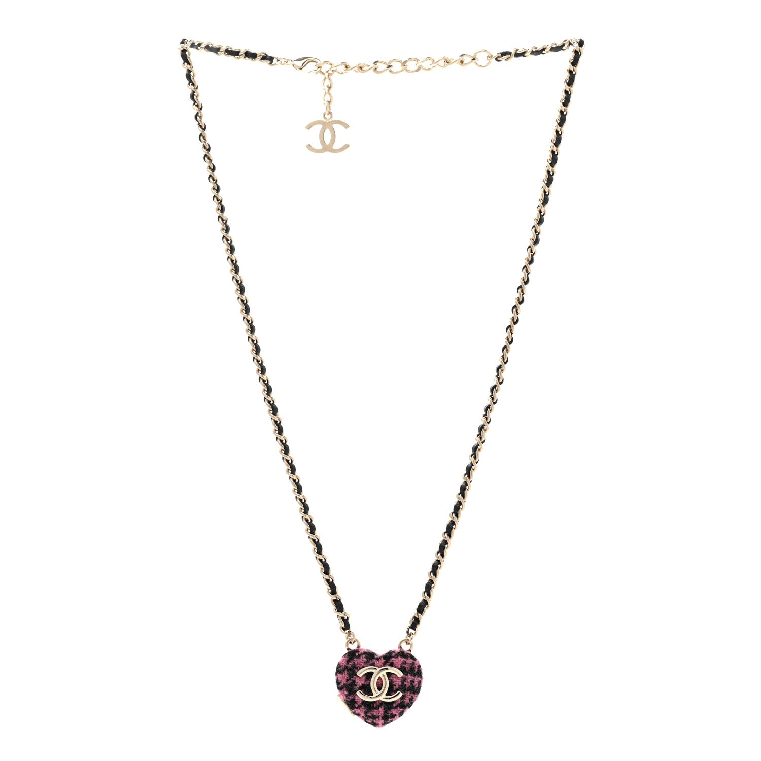 Chanel Lambskin Tweed CC Locket Pendant Necklace Black Pink Gold 3 of 7