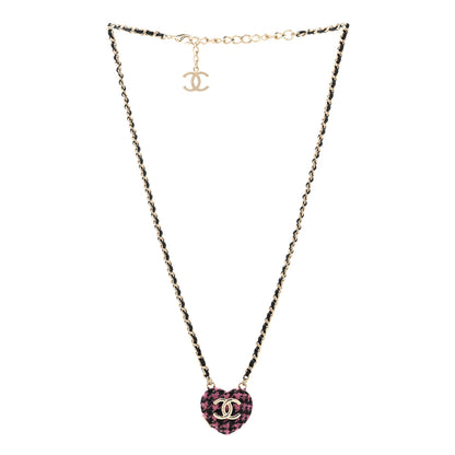 Chanel Lambskin Tweed CC Locket Pendant Necklace Black Pink Gold 3 of 7