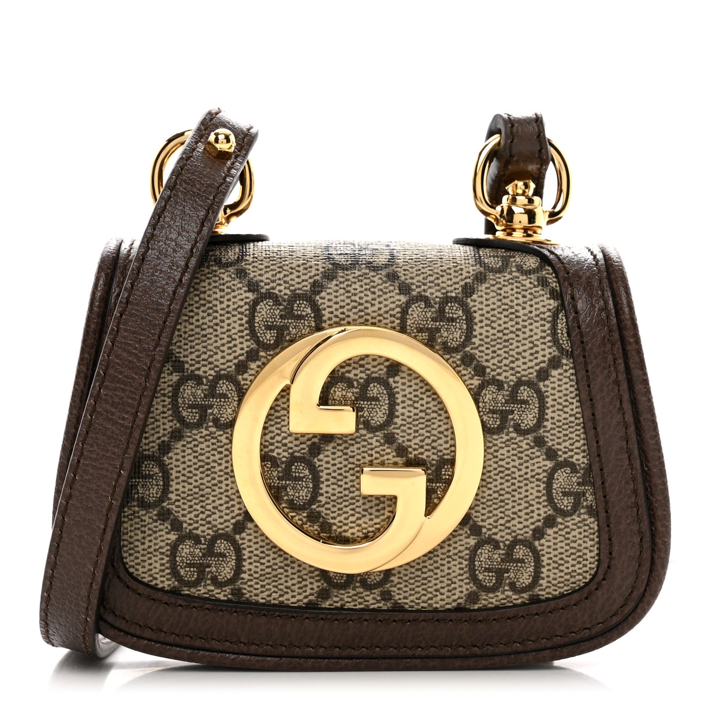 GG Supreme Monogram Textured Dollar Calfskin Blondie Card Case Wallet with Strap Beige Ebony New Acero