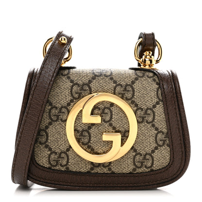 Gucci GG Supreme Monogram Textured Dollar Calfskin Blondie Card Case Wallet with Strap Beige Ebony New Acero 1 of 7
