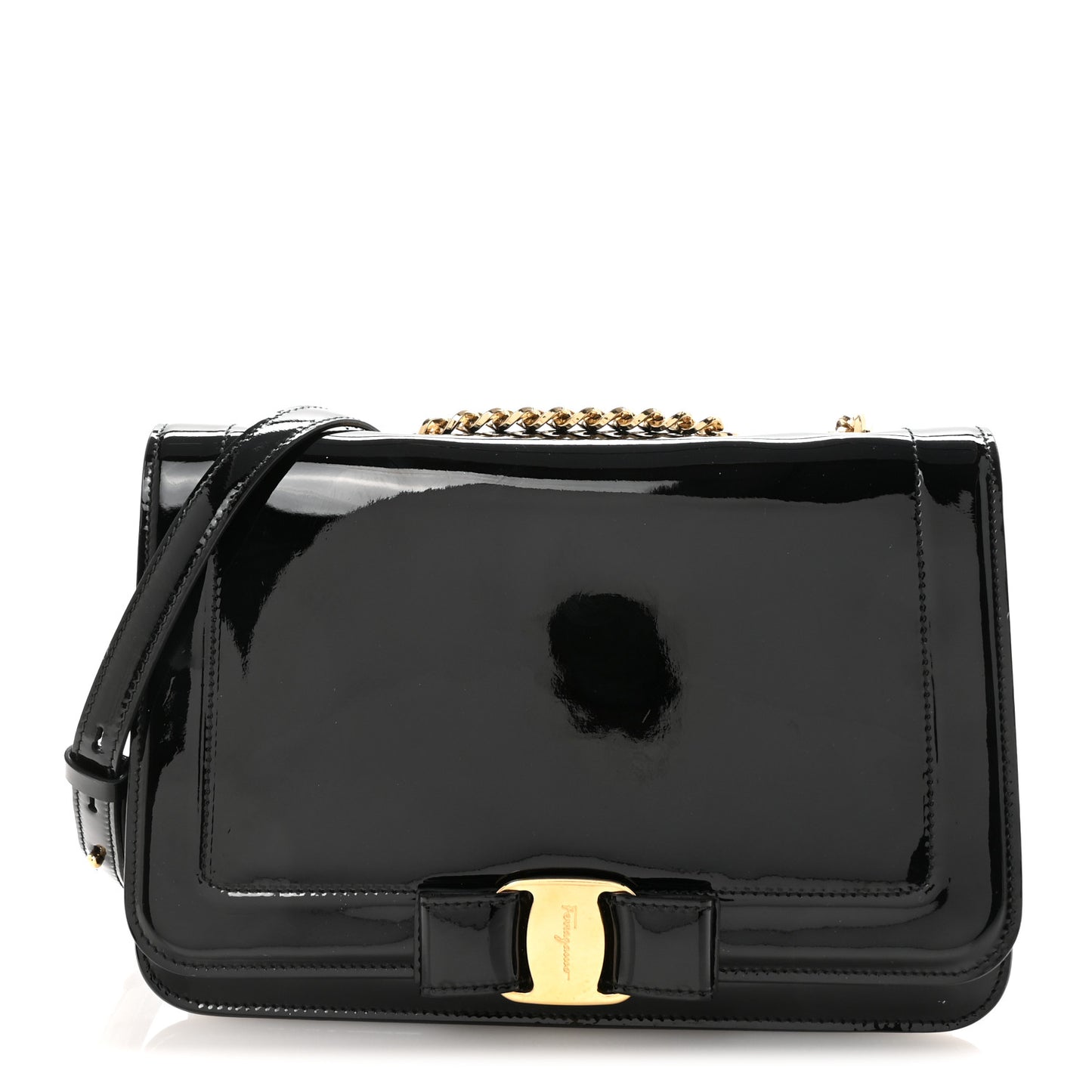 Patent  Vara Bow Shoulder Bag Black