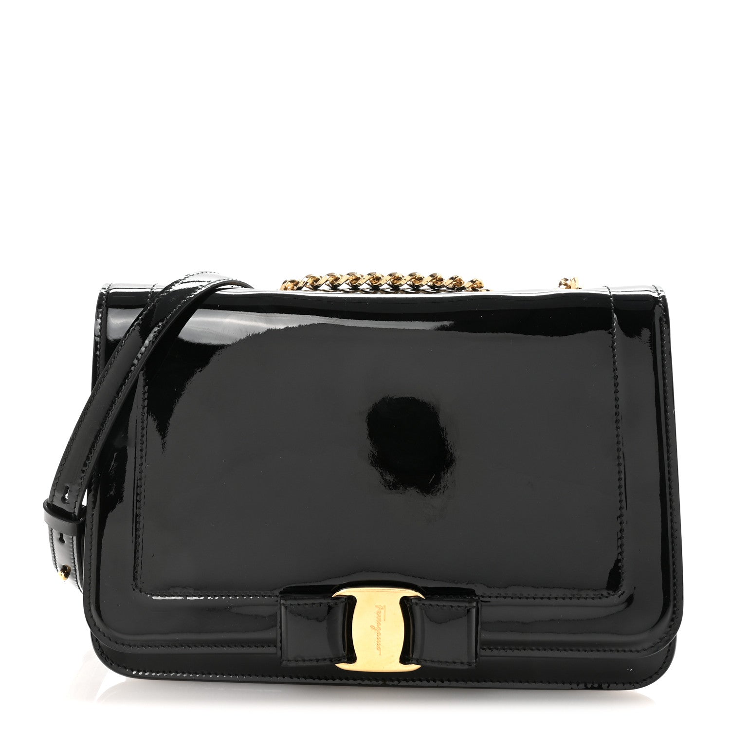 Salvatore Ferragamo Patent  Vara Bow Shoulder Bag Black 1 of 9