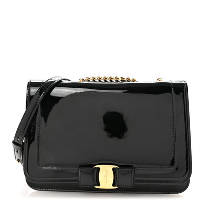 Salvatore Ferragamo Patent  Vara Bow Shoulder Bag Black 1 of 9