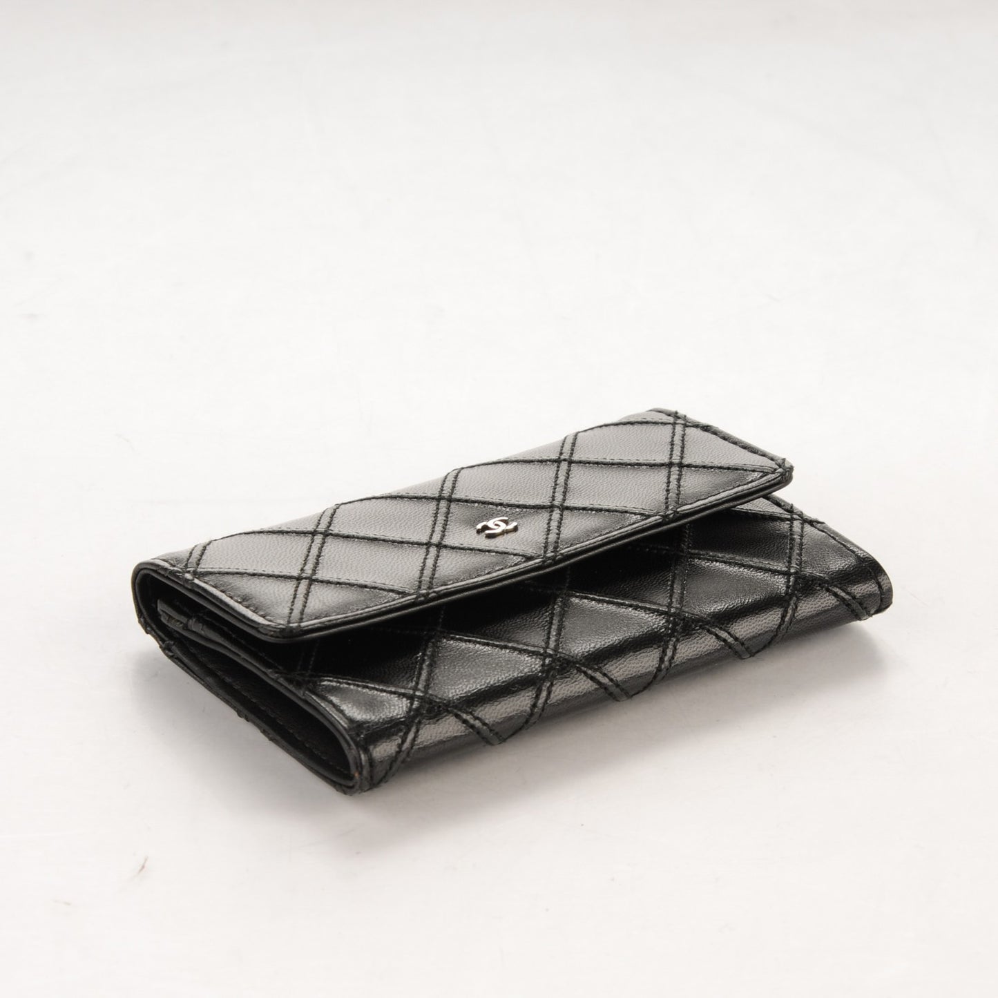 Lambskin Diamond Stitched Card Holder Wallet Black