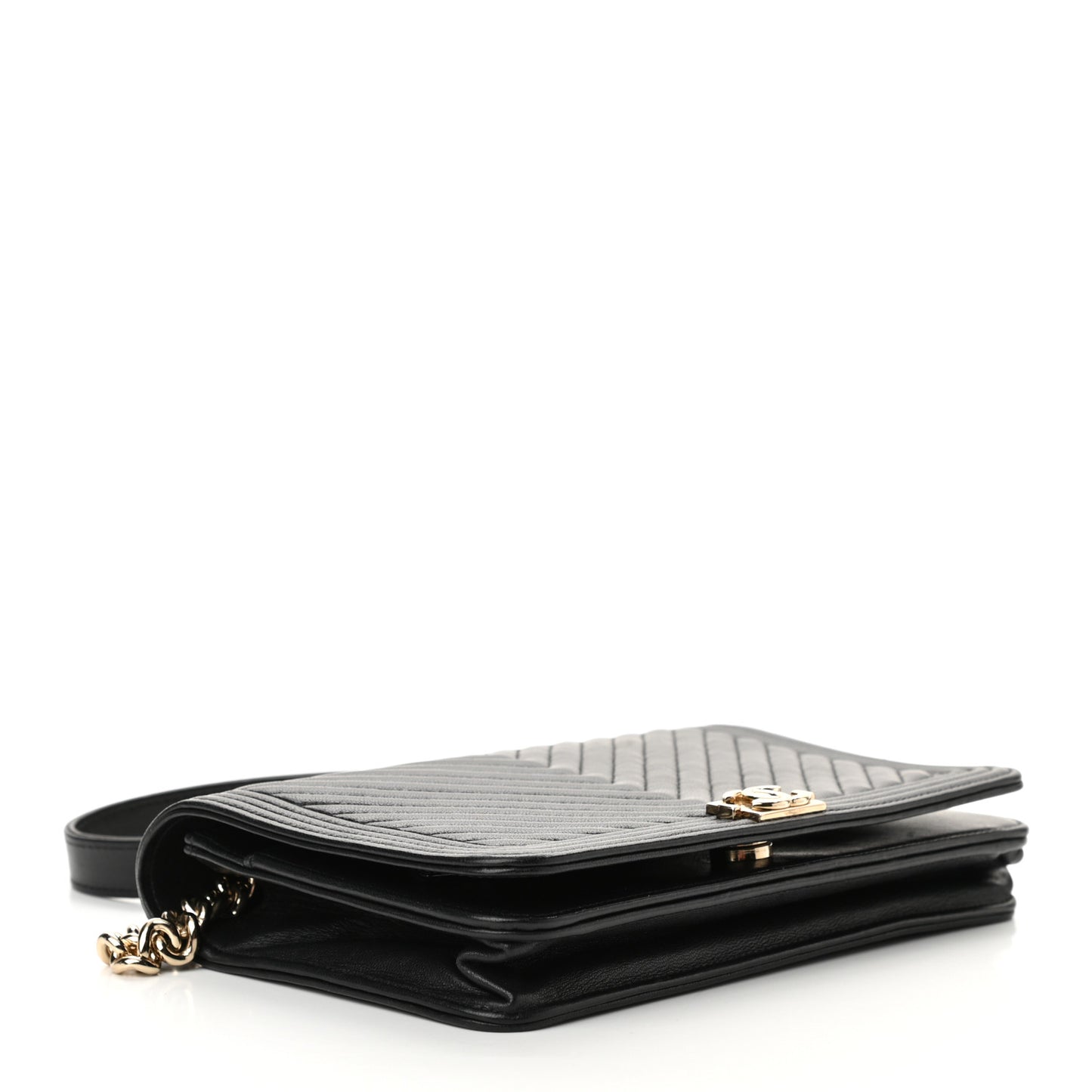 Lambskin Chevron Boy Wallet On Chain WOC Black