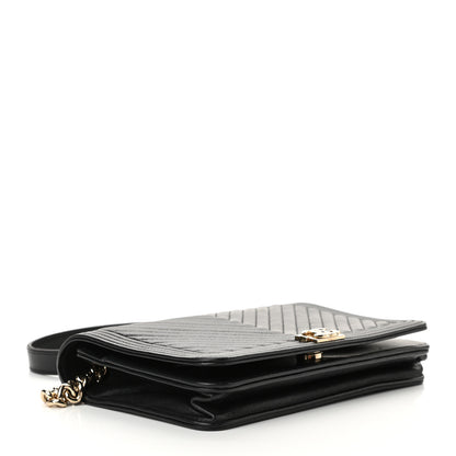 Chanel Lambskin Chevron Boy Wallet On Chain WOC Black 4 of 11