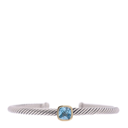 David Yurman Sterling Silver 18K Yellow Gold Blue Topaz 4mm Albion Cable Bracelet 1 of 5