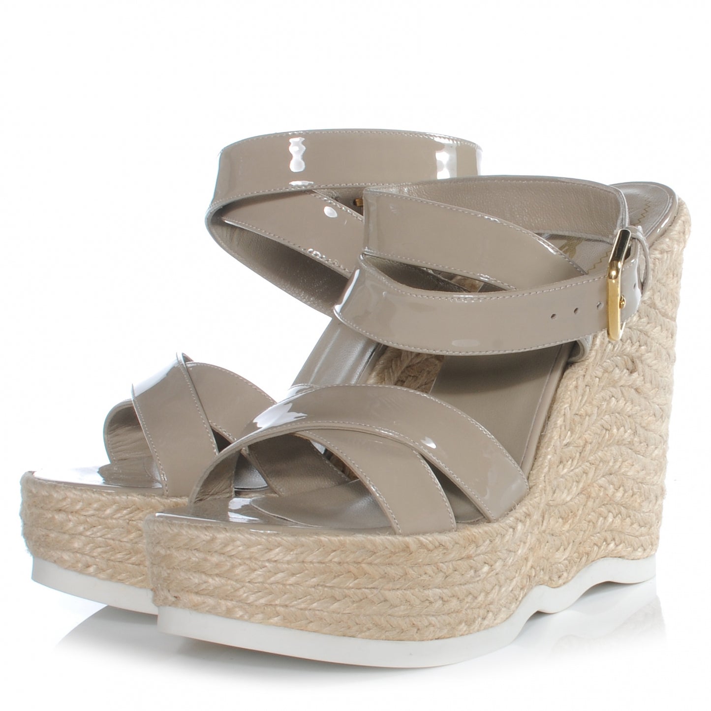 Patent Malo Platform Espadrille Wedge Sandals 38 Beige
