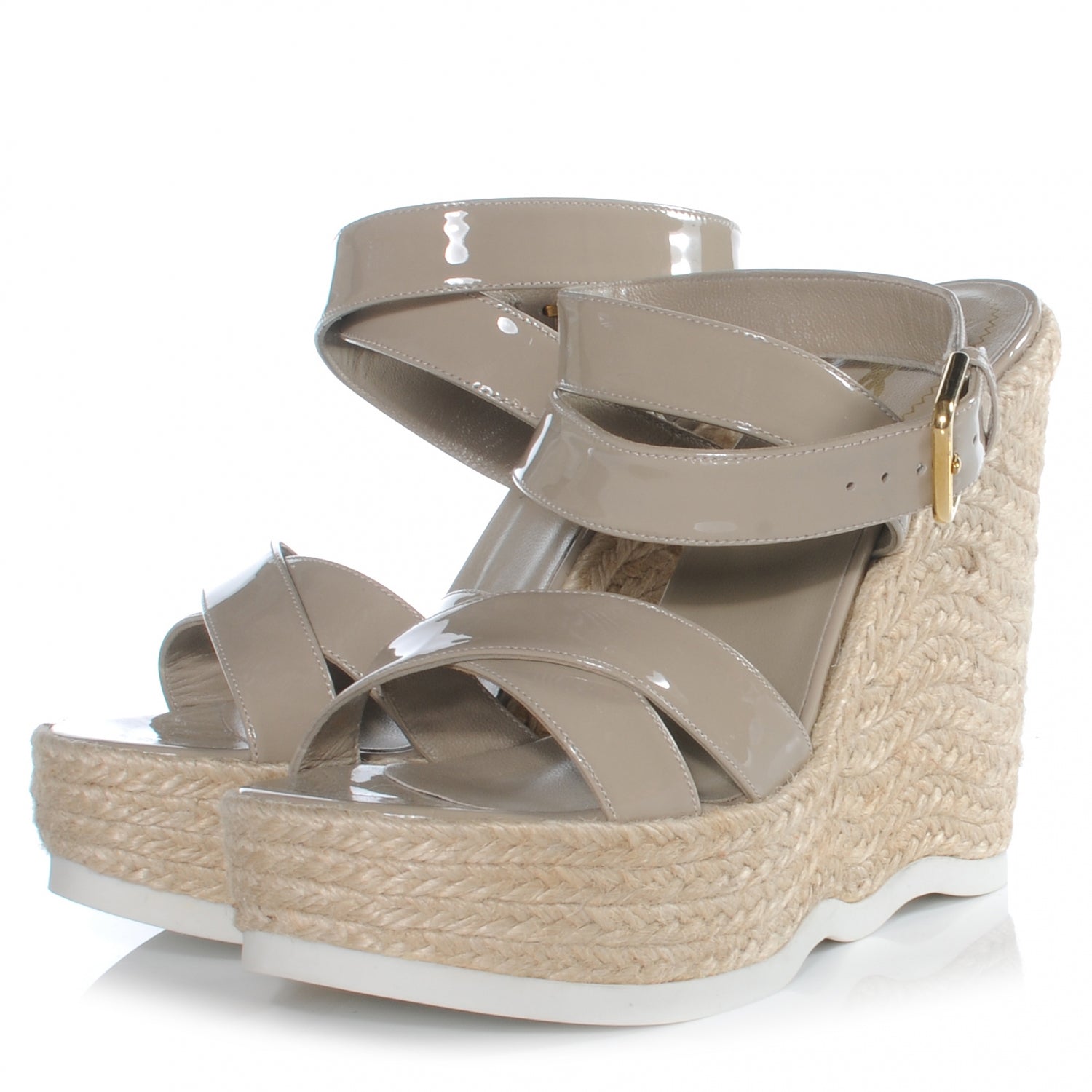 Saint Laurent Patent Malo Platform Espadrille Wedge Sandals 38 Beige 3 of 8