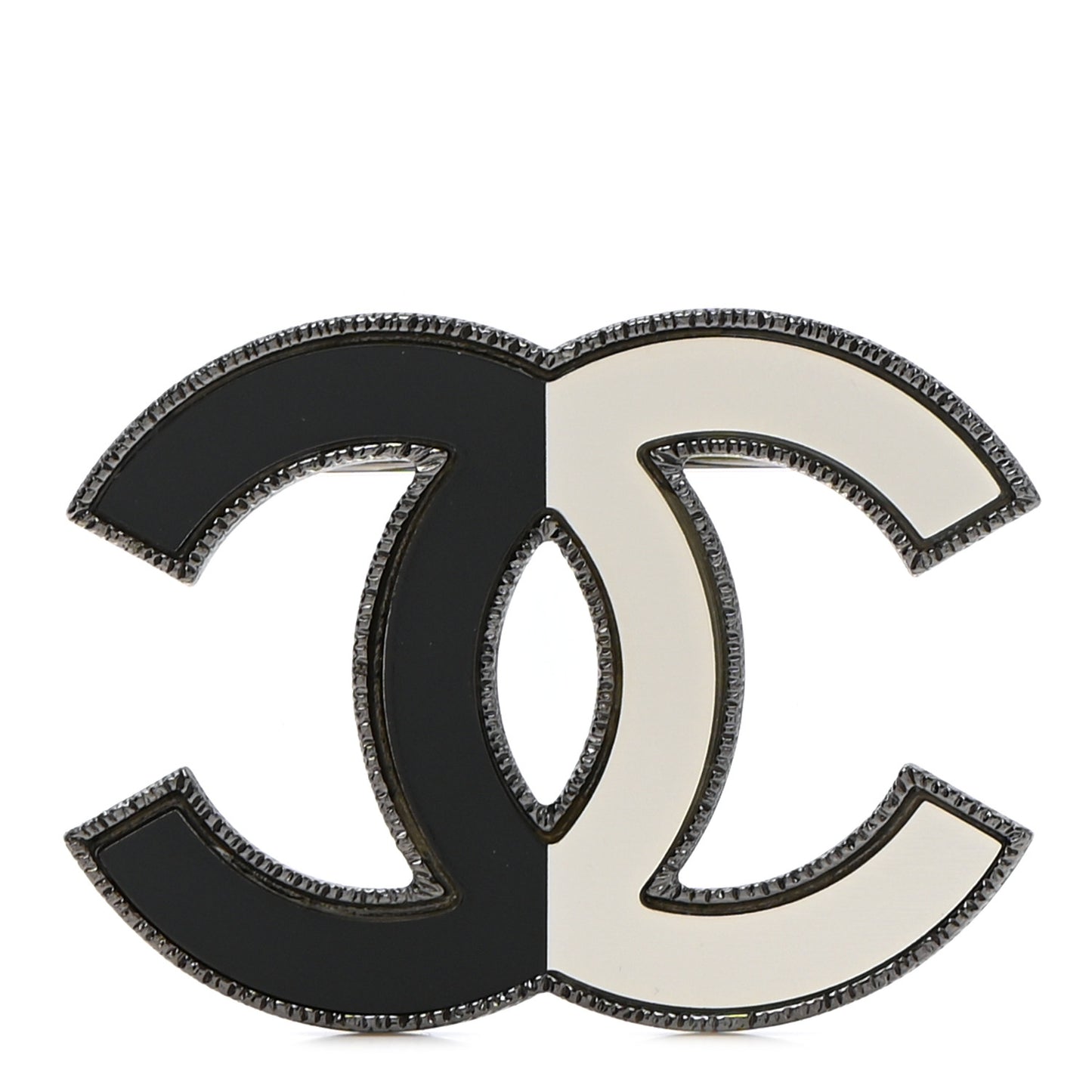 Enamel CC Brooch Grey White