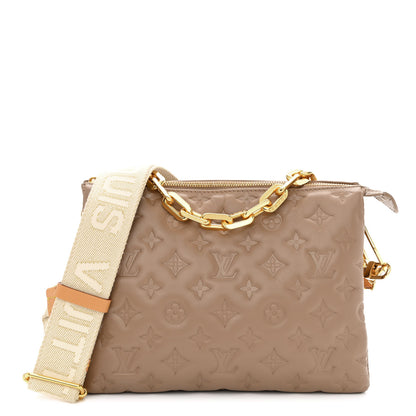 Louis Vuitton Lambskin Embossed Monogram Coussin PM Taupe 1 of 11