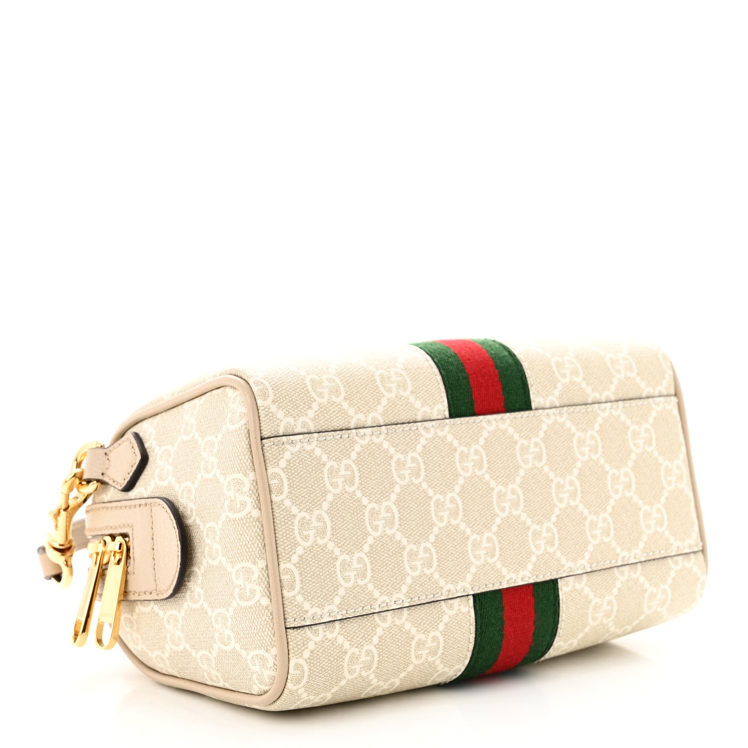 Gucci GG Supreme Monogram Textured Dollar Calfskin Web Mini Ophidia Top Handle Bag Beige Mystic White Oatmeal 4 of 10