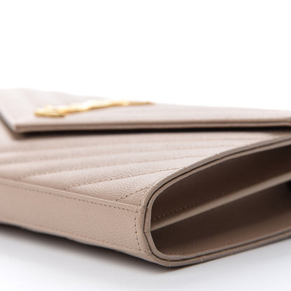Saint Laurent Grain De Poudre Matelasse Chevron Monogram Walllet on Chain Dark Beige 7 of 11