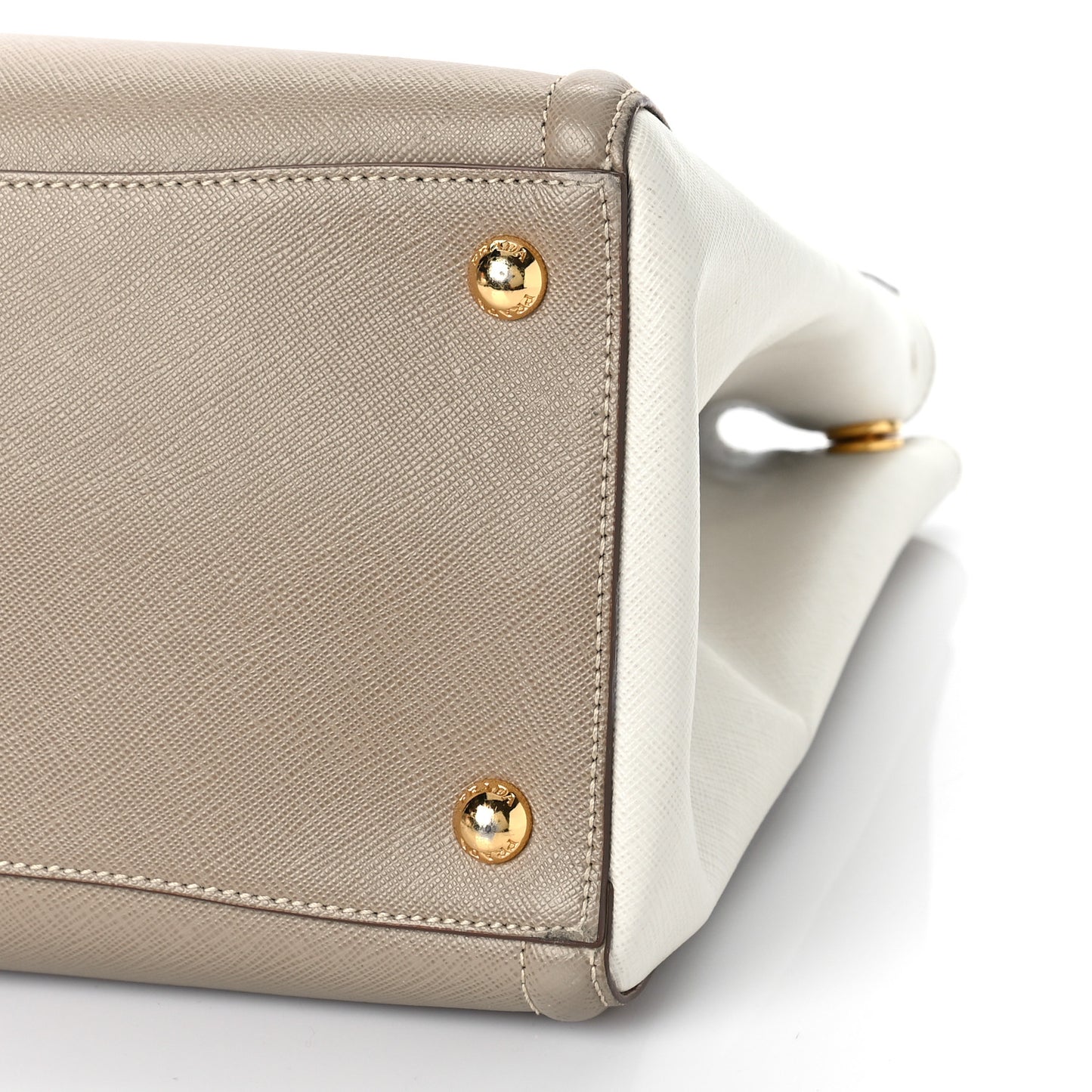 Saffiano Lux Medium Bi-Color Tote Visone Talco