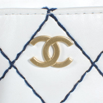 Chanel Leather Contrast Stitch Surpique Shoulder Bag White 7 of 9