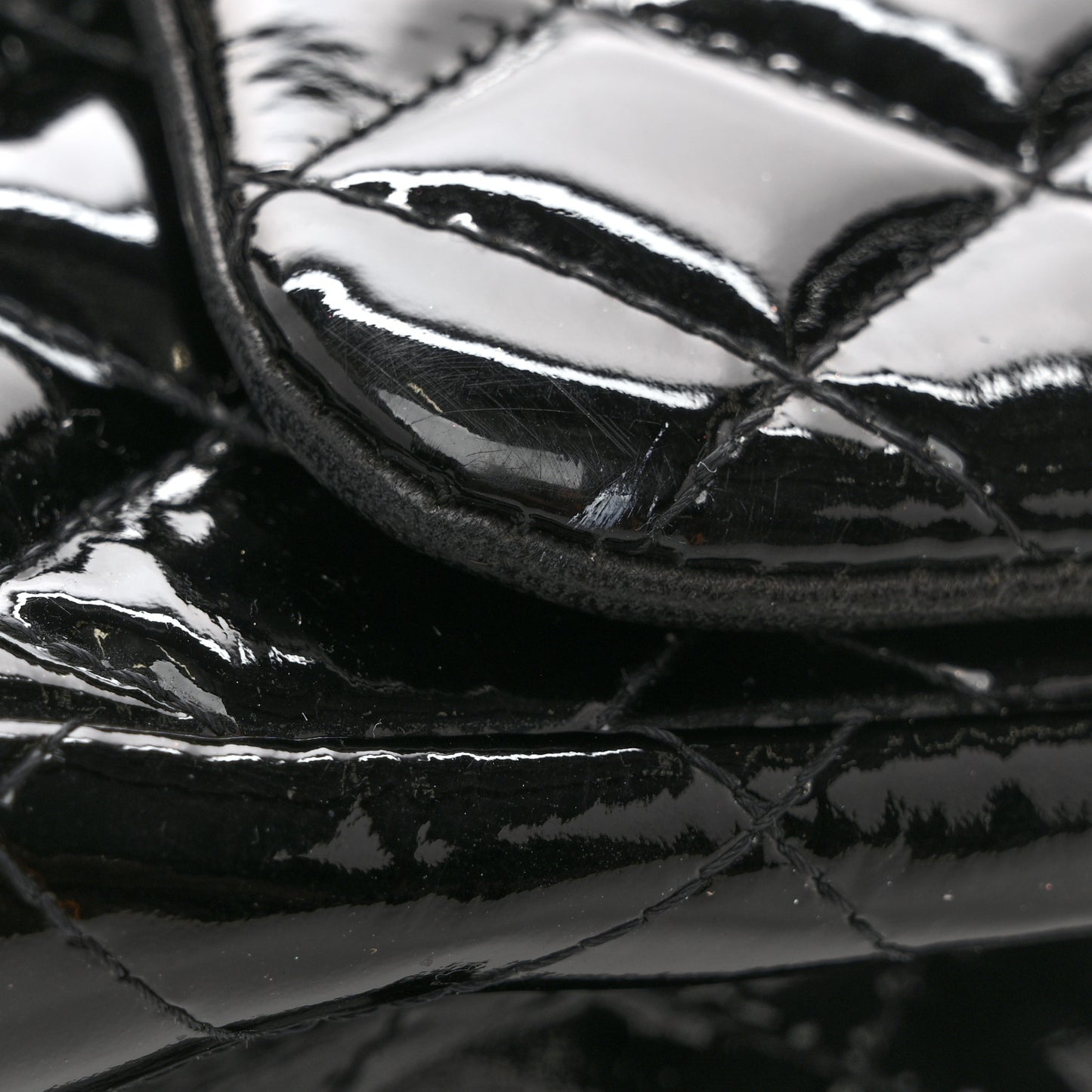 Patent Calfskin Quilted Mini Square Flap Black
