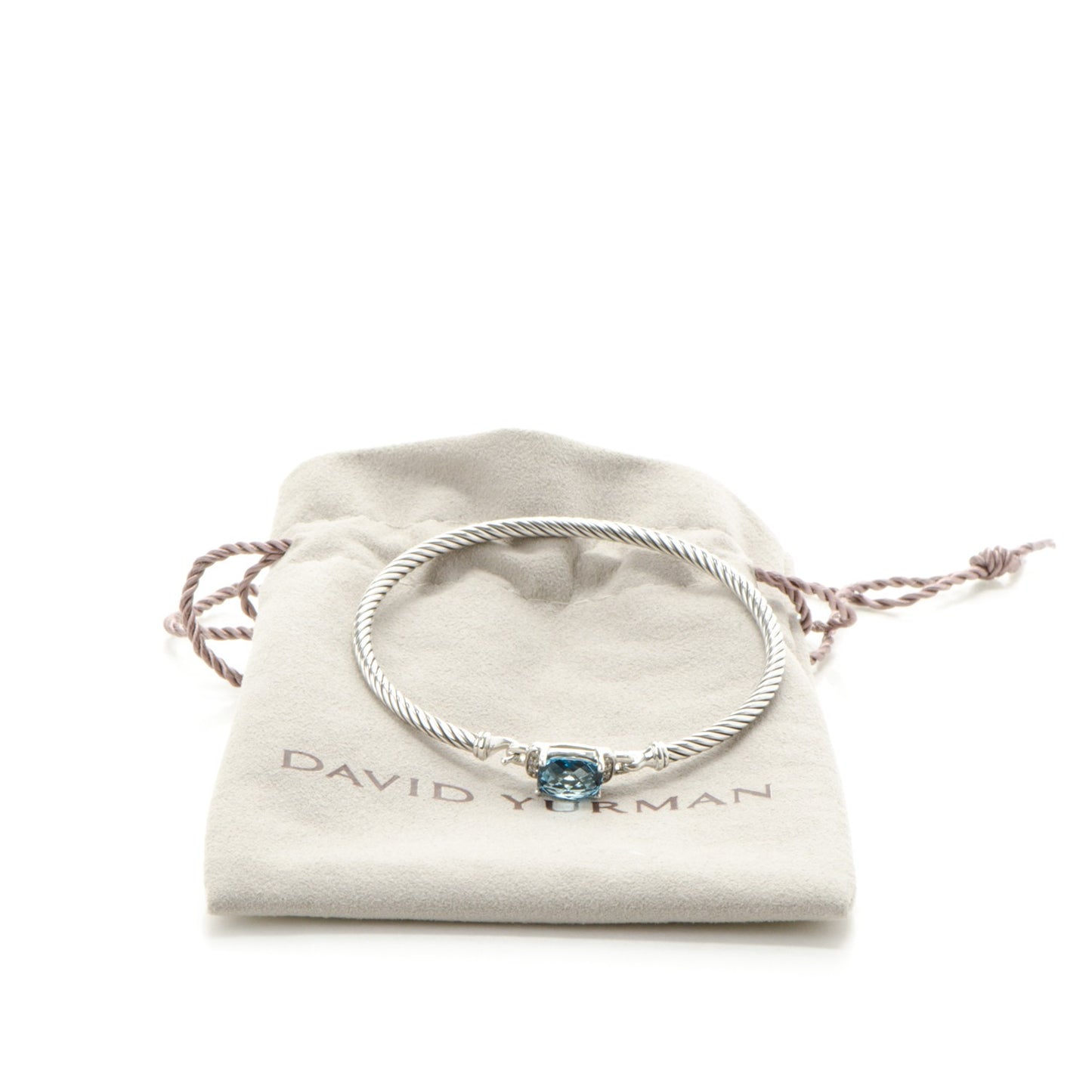 Sterling Silver Diamond Blue Topaz 3mm Petite Wheaton Bracelet