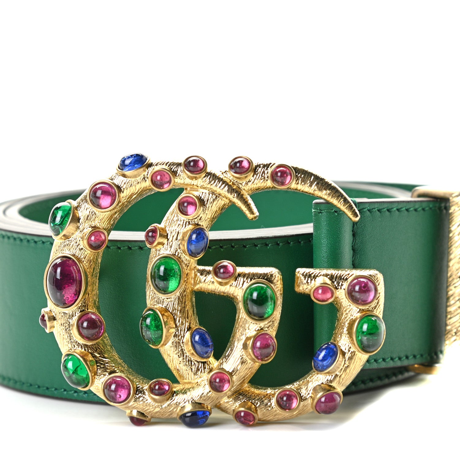 Gucci Calfskin Ceramic Glass Double G 40mm Belt 100 40 Emerald Multicolor 2 of 5