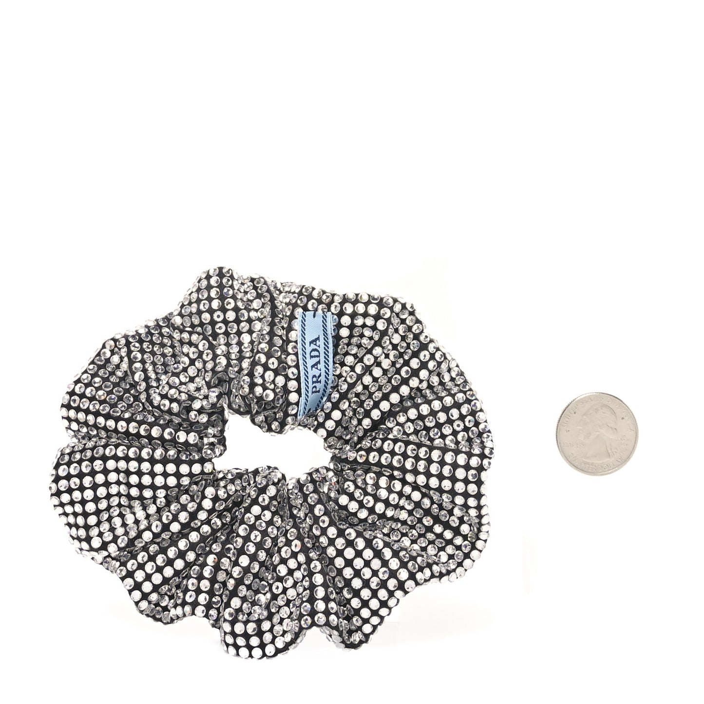 Crystal Satin Metal Logo Scrunchie Black