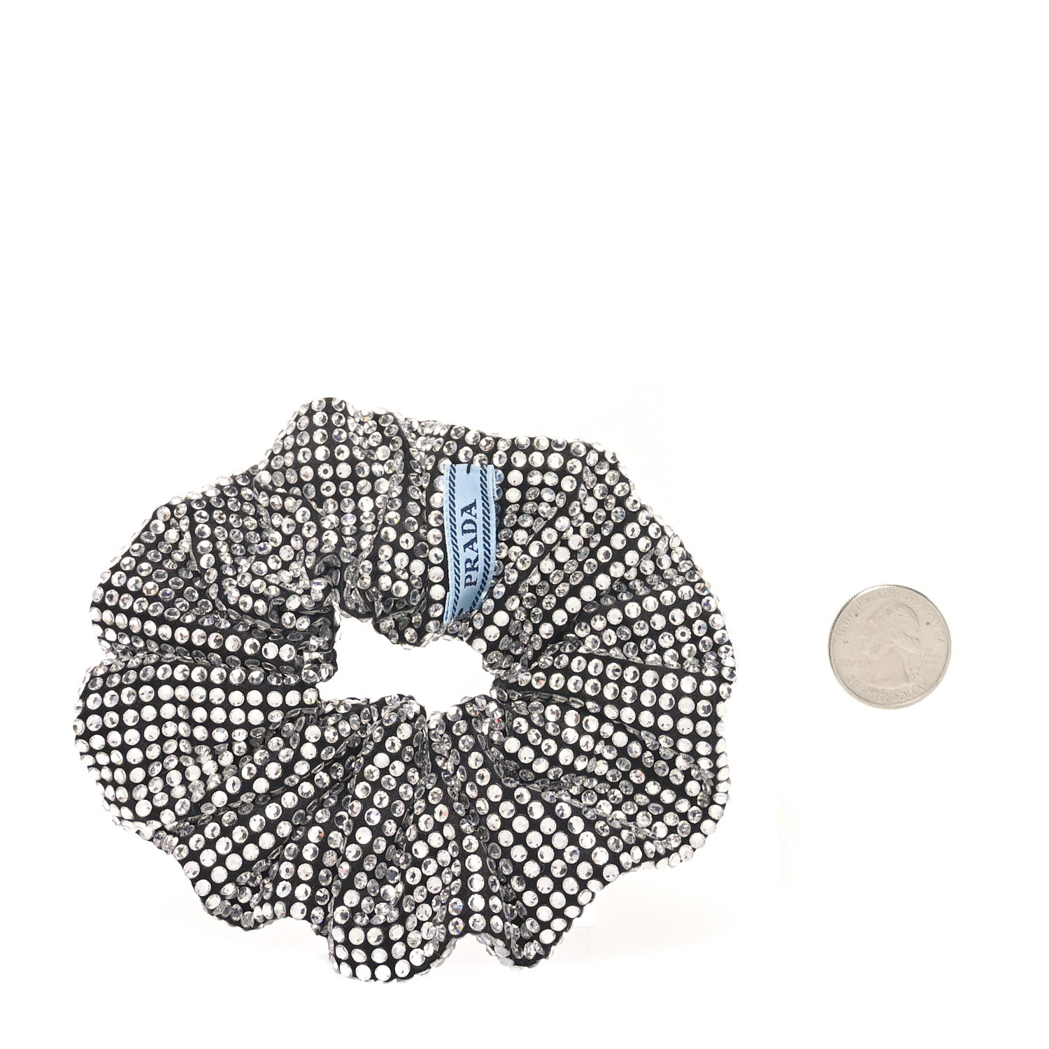 Prada Crystal Satin Metal Logo Scrunchie Black 2 of 3