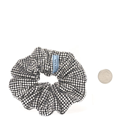 Prada Crystal Satin Metal Logo Scrunchie Black 2 of 3