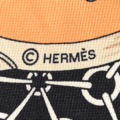 Hermes Silk La Promenade Du Matin Twilly Orange Jaune Black 7 of 12