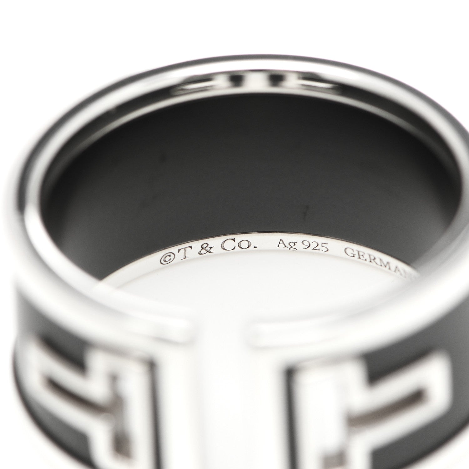 Tiffany Sterling Silver Black Ceramic T Cutout Ring 57 8 4 of 5